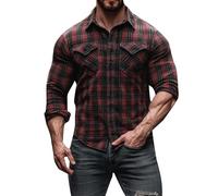 Men's Plaid Flannel Shirt Jacket, Check Long Sleeve Shirts, Button Down Collared Overshirt with Dual Chest Pockets Casual Outdoor Workwear Shirt (Grey, XXL)