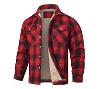 Men's Plaid Flannel Shirt Jackets Padded Lumberjack Top Quilted Lined Button Down Shirts Winter Warm Work Jackets with Pockets Fleece Lined Padded Shirt Jacket