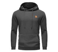 Men's Plaid Fleece Hoodie Hooded Sweatshirts- Casual Pullover with Drawstring Hood, Kangaroo Pockets & Ribbed Cuffs for Autumn Winter Grey