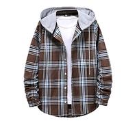 Mens Plaid Hoodie Flannel Shirt Jacket Long Sleeve Button Down Lightweight Casual Buffalo Plaid Checkered Sweatshirt with Hood Cowboy Western Fall Winter Sweatshirts Outwear Coffee