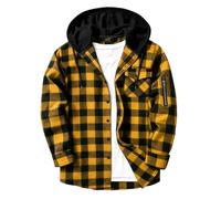 Mens Plaid Hoodies Lightweight Checked Sweatshirt Hooded Buffalo Shacket Casual Button Down Jacket Long Sleeve Flannel Overshirt Drawstring Hood Zipper Pocket Regular Fit Lumberjack Layering Outerwear