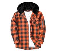 Mens Plaid Hoodies Lightweight Checked Sweatshirt Hooded Buffalo Shacket Casual Button Down Jacket Long Sleeve Flannel Overshirt Drawstring Hood Zipper Pocket Regular Fit Lumberjack Layering Outerwear
