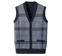Men's Plaid Knitted Wool Vest, Button-Up Sleeveless Sweater, Warm Thermal Winter Waistcoat, Classic V-Neck Knitted Gilet for Men, Soft Woolen Sleeveless Cardigan, Casual Plaid Wool Bodywarmer