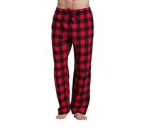 Men's Plaid Pyjama Bottoms Mens Soft Checked Pants Mens Adjustable Pyjamas Pants Cotton Men Soft PJ Sleepwear Nightwear Check Design Sleep Pj Pant Elastic Waist Plaid Sleepwear Trousers Loose Red