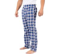 Mens Plaid Pyjama Bottoms, Premium Soft 100% Cotton Comfortable Nightwear Lounge Checked Pjs Sleepwear Oversized Pants Trousers With Side Pockets and Button Fly For Adults, Blue Check-XXL