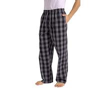 Men's Plaid Pyjama Bottoms Straight Fit Lounge Check Nightwear Trousers Elasticated Waist Drawstring Comfy Pajama Sleep Pants Loose Lightweight Open Hem Jogging Pants with Pockets Grey
