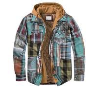 Men's Plaid Quilted Lined Flannel Shirt Hooded Jacket,Button Shirt Cotton flannel checked shirt shacket Lumberjack Warm Western Autumn Winter Shirt Coats Outwear,4XL