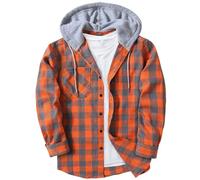 Men's Plaid Shirts Casual Sweatshirt Men's Hoodie Long Sleeve Shirt with Pocket Button Down Men's Checked Shirt Jacket Regular Fit 4 Seasons Lumberjack Work Shirts M-3XL (Color : A-Orange, Size : XX