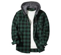 Men's Plaid Shirts Long Sleeve Casual Hooded Sweatshirt Checked Shirts Buttons Down Four Seasons Lightweight Hoodie with Pocket Mens Shirt Check Jacket Regular Lumberjack Buttons Down Coat with Hood