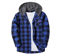 Men's Plaid Shirts Long Sleeve Casual Hooded Sweatshirt Checked Shirts Buttons Down Four Seasons Lightweight Hoodie with Pocket Mens Shirt Check Jacket Regular Lumberjack Buttons Down Coat with Hood
