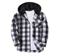 Men's Plaid Shirts Long Sleeve Casual Hooded Sweatshirt Checked Shirts Buttons Down Four Seasons Lightweight Hoodie with Pocket Mens Shirt Check Jacket Regular Lumberjack Buttons Down Coat with Hood