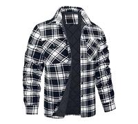 Mens Plaid Shirts Padded Lumberjack Flannel Checked Jacket with Quilted Lined Sale Fall Winter Warm Work Jacket Long Sleeved Thermal Fleece Fur Lined Outwear Casual Coat Tops Clearance Size 8-22
