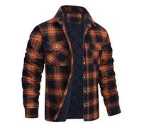 Mens Plaid Shirts Padded Lumberjack Flannel Checked Jacket with Quilted Lined Sale Fall Winter Warm Work Jacket Long Sleeved Thermal Fleece Fur Lined Outwear Casual Coat Tops Clearance Size 8-22