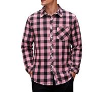 Men's Plaid Shirts UK Button Down Tops with Pocket Long Sleeve, Casual Lapel Collar Custom Loose Fit Retro, Sun Shirt Stretchy Fabric, Costume for Walking Running Daily Walks (Pink, S)
