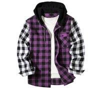 Mens Plaid Sweatshirt Hoodies Casual Long Sleeve Button Jackets Fall Fashion Color Block Lightweight Comfort Classic Checked Shirt Jacket lumberjack coat Purple L
