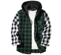 Mens Plaid Sweatshirt Hoodies Casual Long Sleeve Button Jackets Fall Fashion Color Block Lightweight Comfort Classic Checked Shirt Jacket mens check shirts long sleeve Army Green 3XL