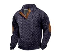 Mens Plain Cardigan Button Up V Neck Knitted Classic Sweater Mens Thick Warm Winter Sweater | Knit Sweater Pullover Stand Collar, Button Up Pullover Winter Sweaters Jumpers With Elbow Patches