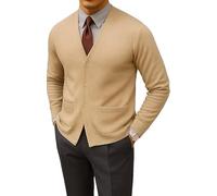 Mens Plain Cardigans Sweater Warm Long Sleeve V-Neck Button Up Classic Knitted Jumper with Granddad Front Pockets Sizes S-5XL (UK, Alpha, 5XL, Regular, Regular, Stone)