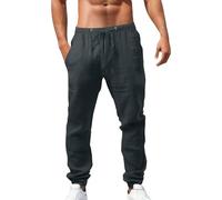 Mens Plain Cotton Linen Trousers Summer Casual Pants Lightweight Breathable Trouser Men'S Linen Pants Wide Leg Pant Drawstring Elastic Waist Lounge Workout Running Jogging Trouser Tight Leg Cuffs