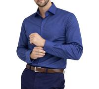 Men's Plain Dress Shirts,Long Sleeve,Double French Cuff with Cufflinks Included,Regular Fit, 14 Colours, Business Wedding Work Shirt by Janeo British Apparel. Vintage Navy, 15.5 inches