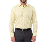 Men's Plain Dress Shirts,Long Sleeve,Double French Cuff with Cufflinks Included,Regular Fit, 14 Colours, Business Wedding Work Shirt by Janeo British Apparel. Fresh Primrose Lemon, 17.5 inches