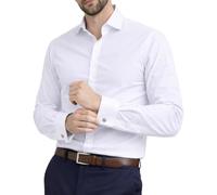 Men's Plain Dress Shirts,Long Sleeve,Double French Cuff with Cufflinks Included,Regular Fit, 14 Colours, Business Wedding Work Shirt by Janeo British Apparel. White, 22 inches