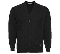 Mens Plain Knitted Cardigan - Classic Grandad Style Zip Up or Button Up Sweater | Thick Warm Winter Knitwear Jumper | V Neck Long Sleeve Cardigan with Pockets | Made in UK | Button Black L