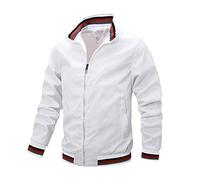 Men's Plain Lightweight Thin Bomber Jacket Summer Jacket with Striped Summer Blouson Flight Jacket with Inner Pocket Basic Bomber Windbreaker Trekking Jacket with Hood Winter Warm Hybrid Jacket, White