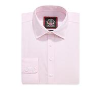 Mens Plain Long Sleeve Formal Dress Shirts, Regular Fit Generous Cut Tailored,Double & Single Cuff Options, Office Work Wear, 14 Colors by Janeo British Apparel. [ Pink, Single Cuff, 14.5 in ]