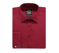 Mens Plain Long Sleeve Formal Dress Shirts, Regular Fit Generous Cut Tailored,Double & Single Cuff Options, Office Work Wear, 14 Colors by Janeo British Apparel. [ Burgundy, Double Cuff, 16.5 in ]
