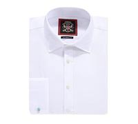 Mens Plain Long Sleeve Formal Dress Shirts, Regular Fit Generous Cut Tailored,Double & Single Cuff Options, Office Work Wear, 14 Colors by Janeo British Apparel. [ White, Double Cuff, 21 in ]