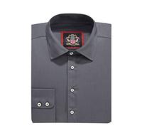 Mens Plain Long Sleeve Formal Dress Shirts, Regular Fit Generous Cut Tailored,Double & Single Cuff Options, Office Work Wear, 14 Colors by Janeo British Apparel. [ Grey, Single Cuff, 16.5 in ]