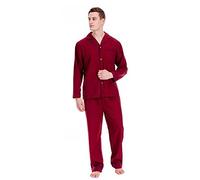 Mens Plain Long Sleeve Shirt & Trouser Bottoms Nightwear Pyjama Set (M Chest: 43-46inch ; Waist 27-30inch) (Red)