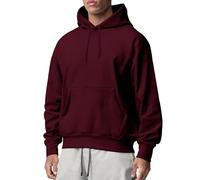 Mens Plain Loose Fit Hooded Sweatshirt Crew Neck Ribbed Cuff Fleece Lining Pullover with Drawstring & Kangaroo Pocket Casual Tops Simple Basic Hoodie for Outdoor Dark Red