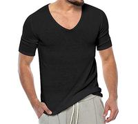 Men's Plain Short Sleeve V-Neck T-Shirt Tops, black, XL