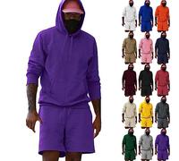 Mens Plain Tracksuit Hooded Jogging Tops Shorts Suit Set, Long Sleeve Hoodies Slim Fit Track Suit Sweatsuit with Drawstring Hoodie And Front Pockets Shorts Sets Athletic Sports Activewear