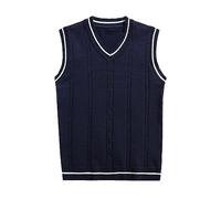 Mens Plain V-Neck Sleeveless Knitted Vest Mens Sleeveless V Neck Plain Sweater Vest Knit Tank Tops Blouse Slim Fit Round Neck Gilet