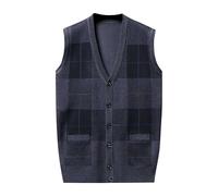Mens Plain V-Neck Sleeveless Knitted Vest Men's Sweater Vest Sleeveless Jumper Classic Knitwear Pullover Twisted Knitted Pullover Regular Fit Winter Light Gray L