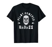 Mens Plant Powered Badass Vegetarian Vegan Cool Skull Graphic T-Shirt