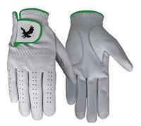 Mens Plastic Free Golf Glove - 100% Soft Sheeps Leather - No Plastic Velcro, Natural Rubber instead of Elastic and Paper Packaging (White with Green Trim, Mens Medium, Right)