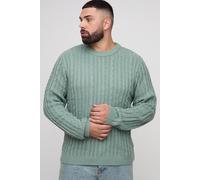 Men's Plus Basic Regular Fit Cable Knit Jumper | Sage | Size 3X-Large | boohooMAN