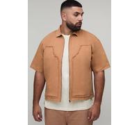 Men's Plus Bleach Wash Carpenter Shirt | Tan | Size 2X-Large | BOOHOOMAN