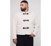 Men's Plus Borg Regular Fit boxy Duffle Coat | Ecru | Size 4X-Large | BOOHOOMAN