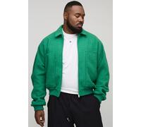 Mens Plus Boxy Boucle Ruched Sleeve Bomber Jacket In Green, Green 2XL