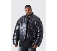 Men's Plus Boxy High Shine Volume Padded Puffer Bomber Jacket | Black | Size 2X-Large | BOOHOOMAN