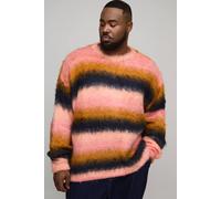 Men's Plus Boxy Oversized Brushed Stripe Knitted Jumper | Pink | Size 3X-Large | BOOHOOMAN