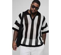 Men's Plus Boxy Oversized Stripe Knit Polo | Ecru | Size 2X-Large | boohooMAN