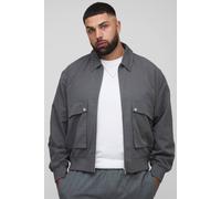 Men's Plus Boxy Technical Utility Cargo Pocket Harrington Jacket | Grey | Size 2X-Large | BOOHOOMAN