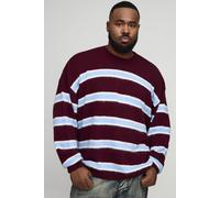 Men's Plus Contrast Stripe Brushed Knit Oversized Jumper | Burgundy | Size 4X-Large | BOOHOOMAN