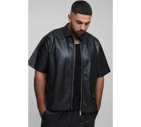 Men's Plus Croc PU Zip Up Shirt | Black | Size 3X-Large | BOOHOOMAN